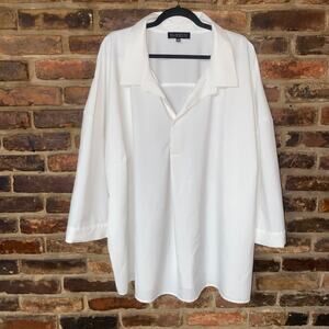 Eloquii White Long Sleeve Collared Popover Lightweight Blouse Women's Size 28